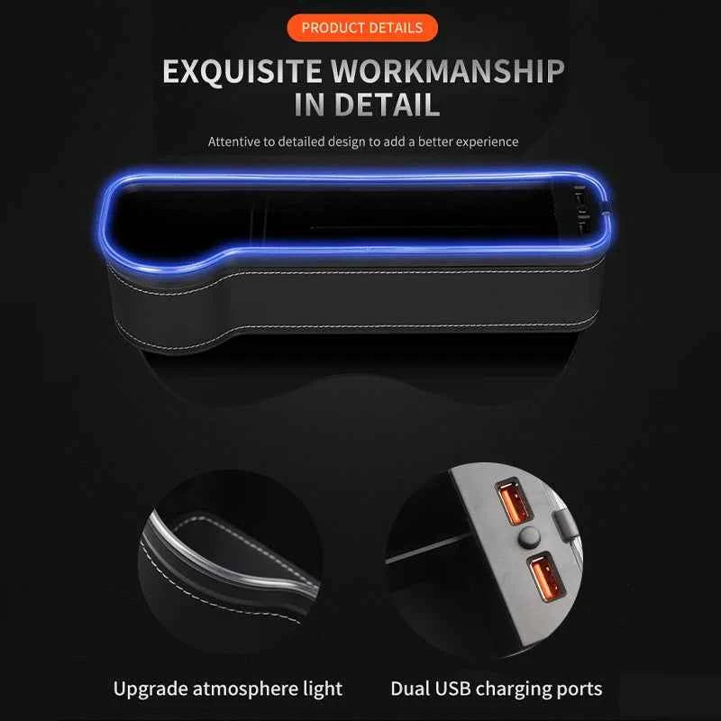 Car Seat Gap Filler Cup Holder 7 Colours Changing LED Car Crevice Storage Organizer Box With 2Usb Charger Car Accessories
