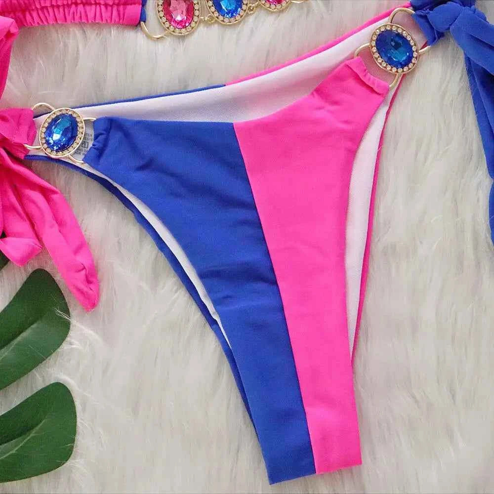 2026 Splicing Halter Diamond Bikini Women Swimsuit Female Swimwear Two Pieces Bikini Set Hollow Out Bathing Suit Swim Beach Wear