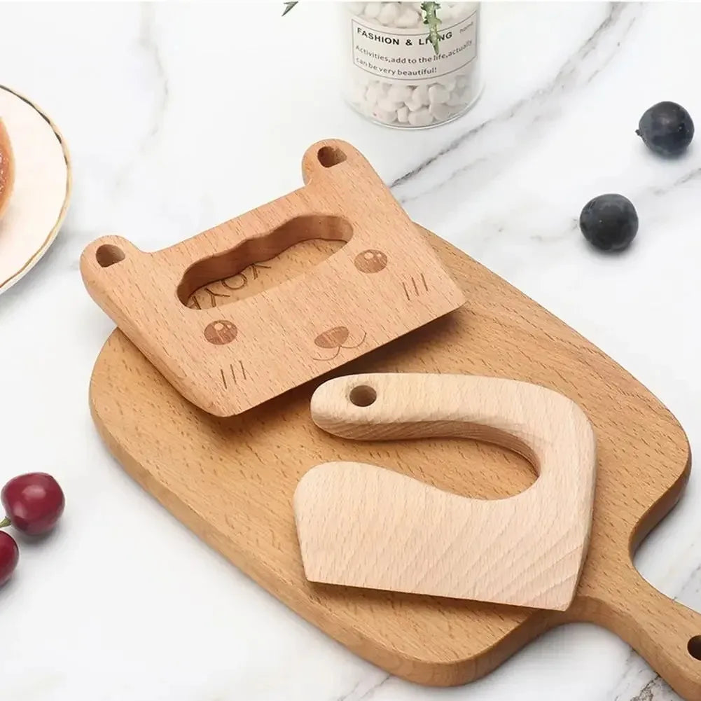 Wooden Montessori Knife Kids Cooking Toys Educational Safe Knives Cut Fruit Basic Toys & Life Skills Kitchen Tools For Toddlers