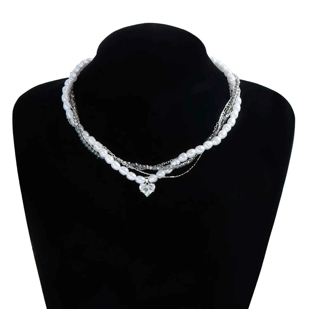Y2K Heart Beaded Necklace Women Boho Crystal Class Gravel Clavicle Chain Cool Y2K Choker Exquisite Fashion Jewelry