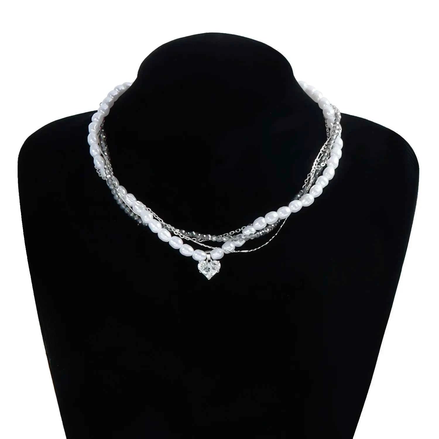 Y2K Heart Beaded Necklace Women Boho Crystal Class Gravel Clavicle Chain Cool Y2K Choker Exquisite Fashion Jewelry