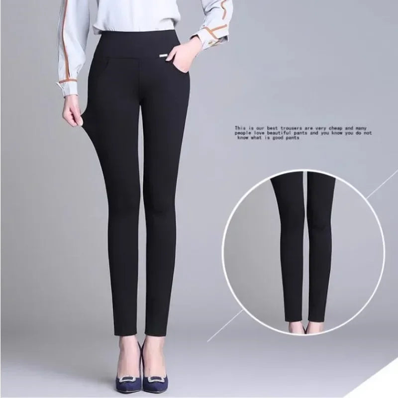 New S-6XL Micro Pants Trousers High Waist Large Size Stretch Tights Women High Waist Straight Pants Work Pants Trousers