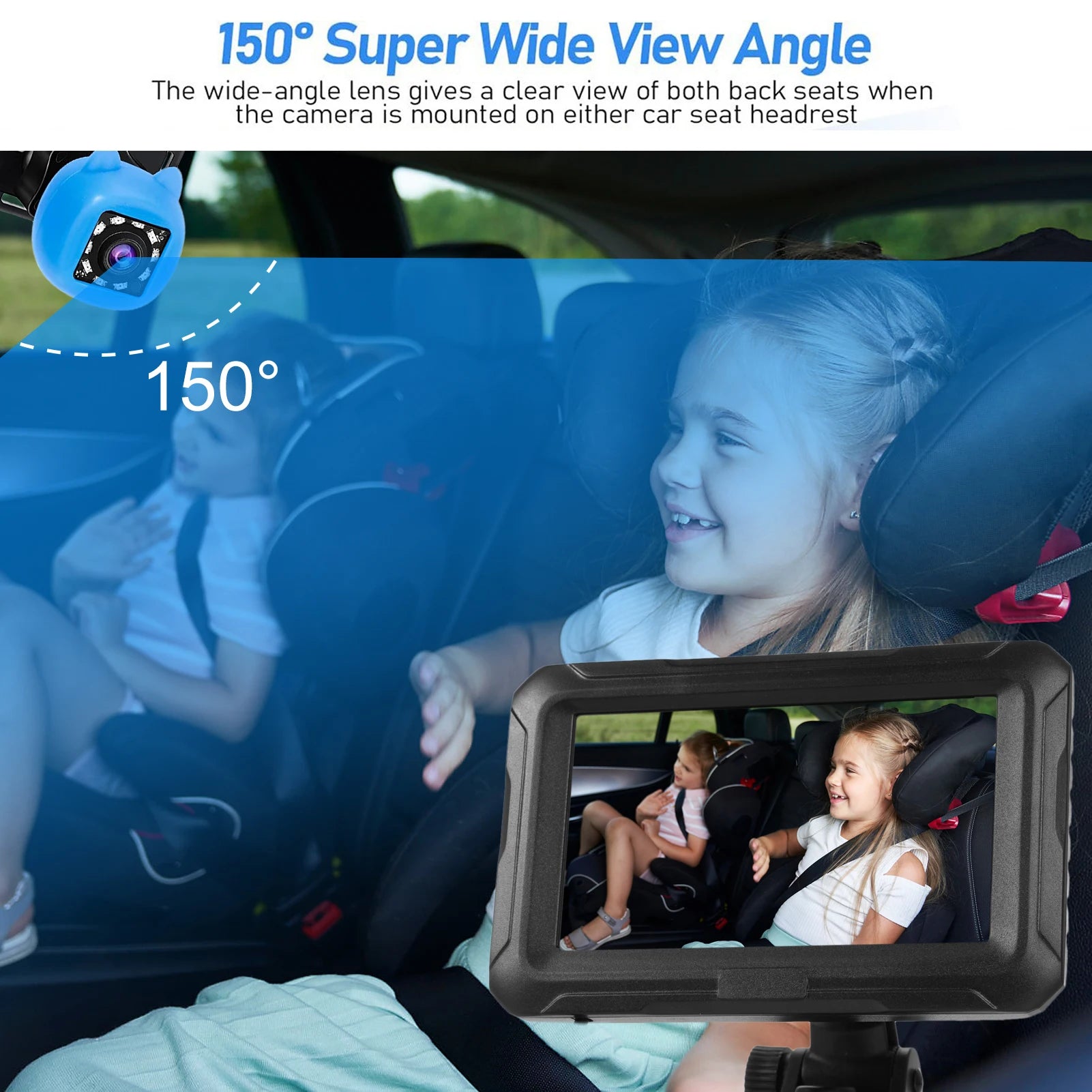 Baby Car Mirror 1080P Monitor with Camera USB Plug 4.3" Baby Camera With Night Vision 150°Viewing Angle for Infants Kids Pets