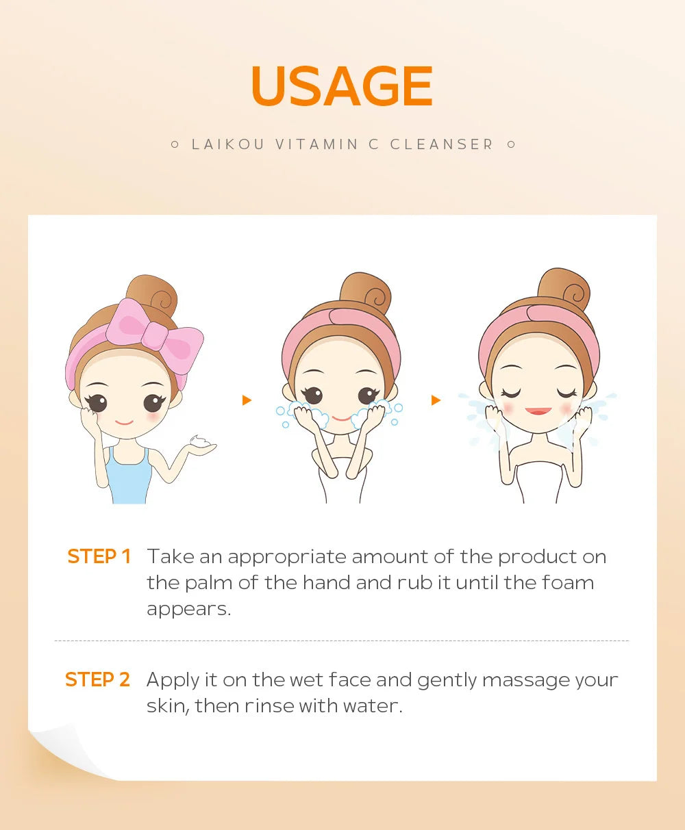 LAIKOU 50g Vitamin C Facial Cleanser Brightening Moisturizing Deep Cleansing Foam Dense Amino Acid Gentle Cleanser Face SkinCare