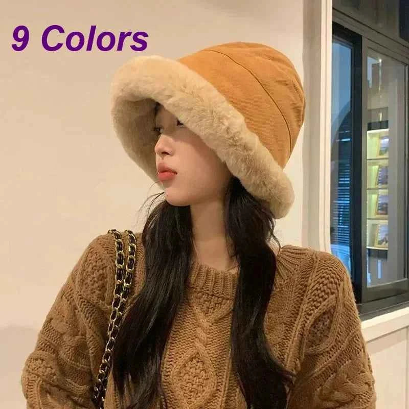 Adding Thick Plush Autumn/winter Hat To Keep Warm for Girl Cold Resistant Ear Protection Hat Curled Fisherman's Winter Hat