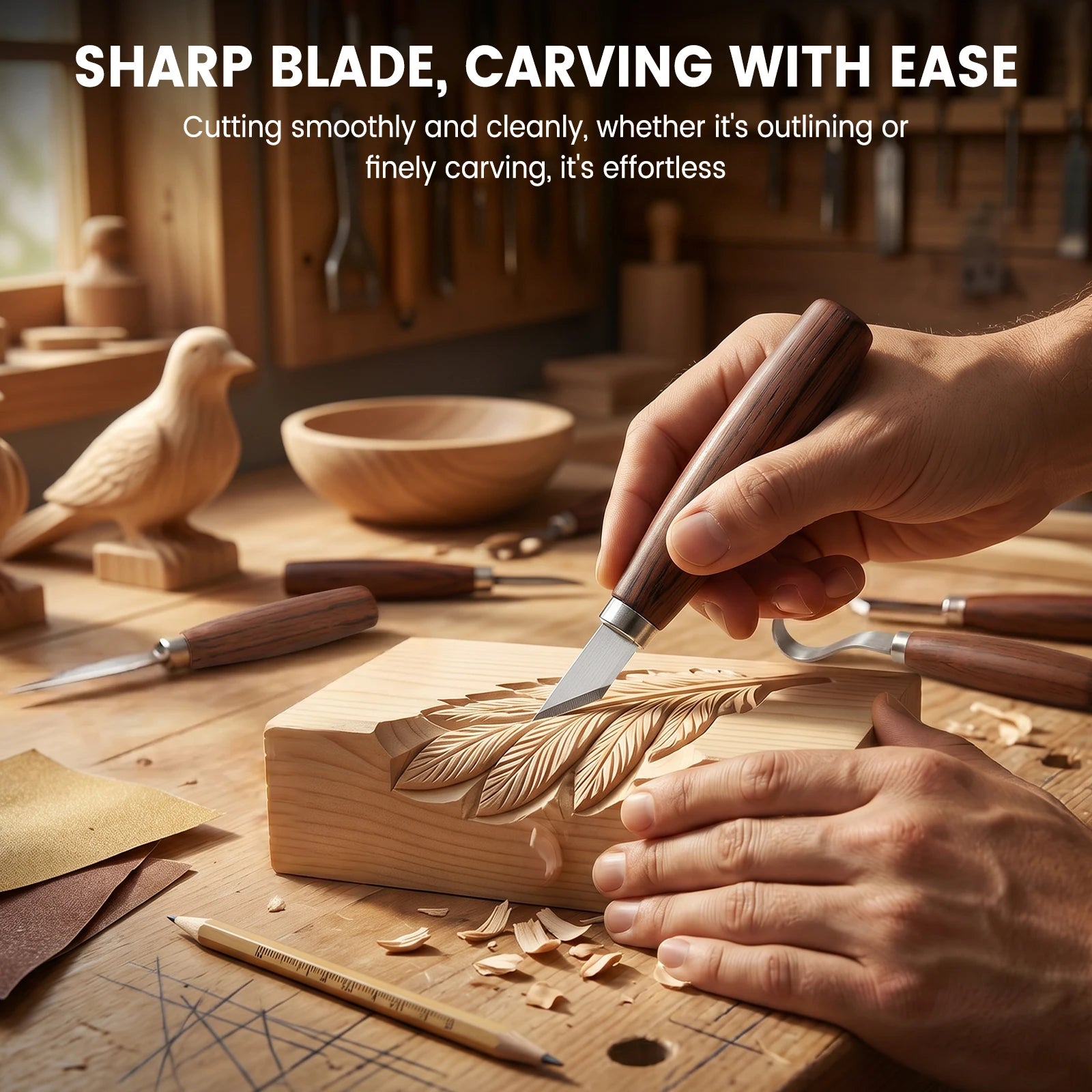 Wood Carving Tools Knife Kit for Whittling Spoon Ergonomic Carving Chisel Set Sharp Whittling Knife for Beginners Woodworking