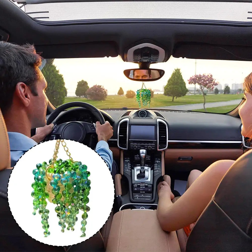 Basket Shaped Mirror Decor Stylish Car Interior Decoration Crystal Sun Plant Hanger Bohemian-Style Decor Enthusiast For Home
