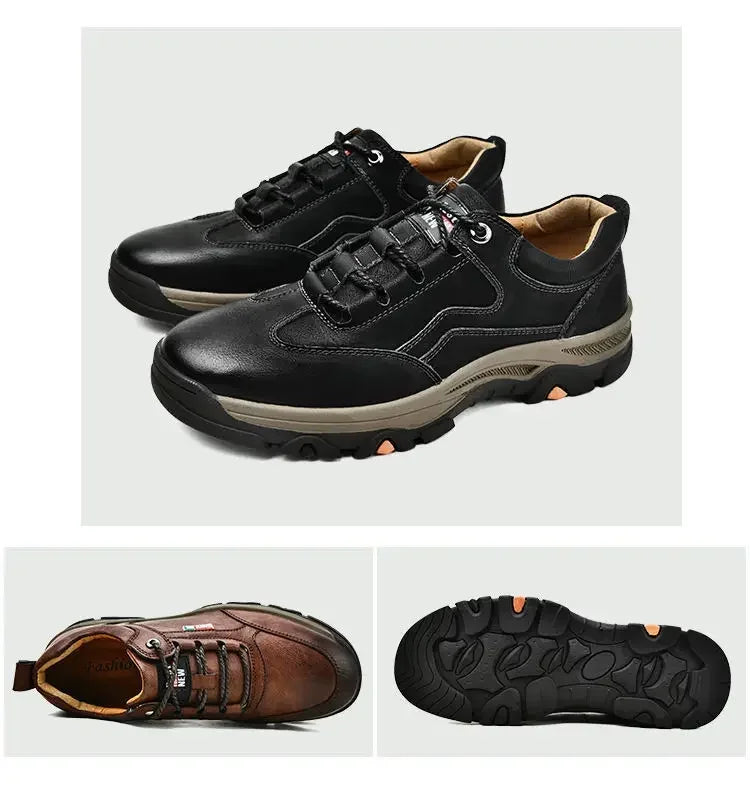 High Quality Leather Men Hikking Shoes Non-slip Sports Shoes Fashion Comfortable Moccasins Breathable Retro Men Walking Sneakers