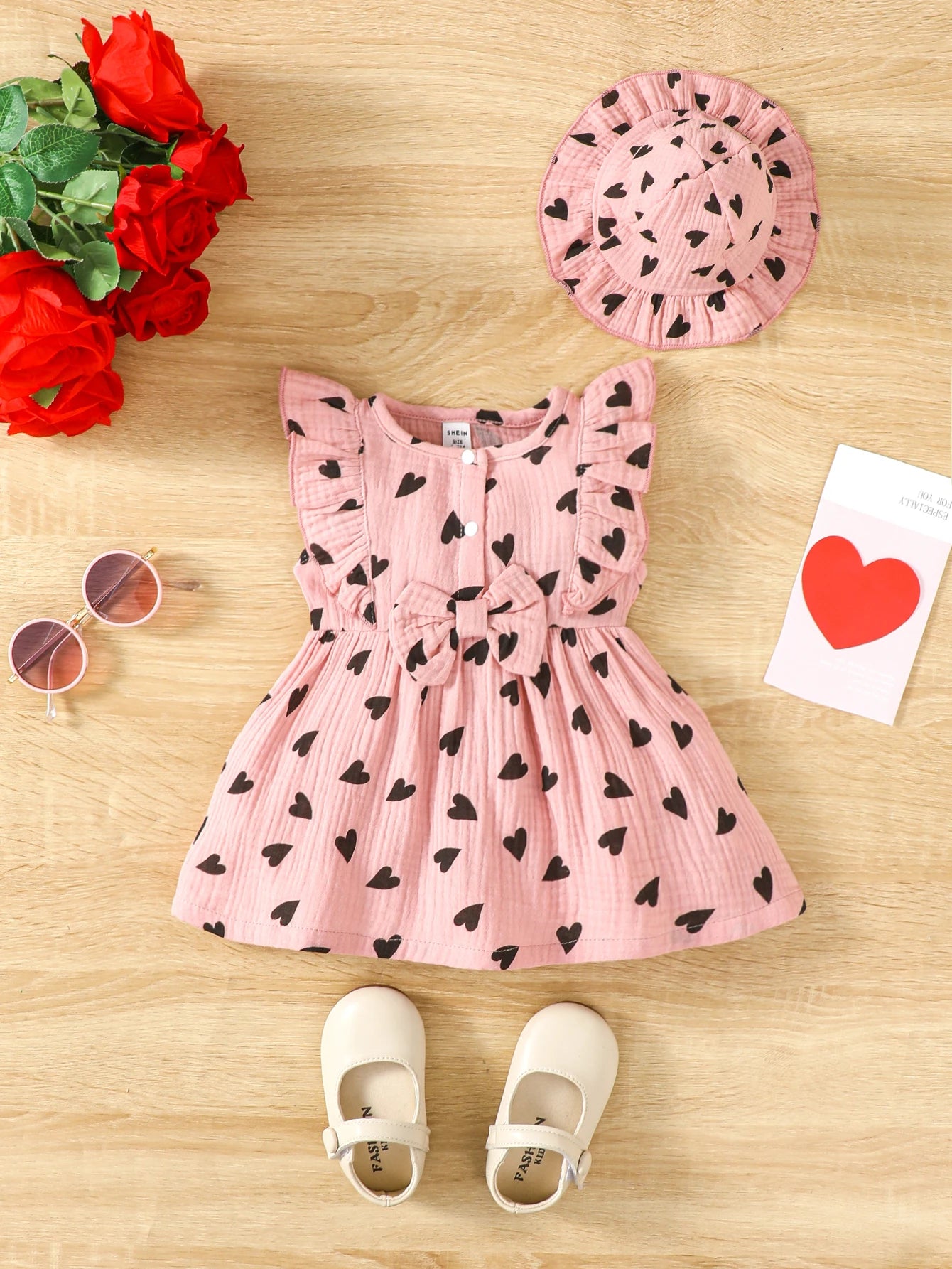 2PCS Dress Clothes Set Newborn Baby Girl Love Print Sleeveless Dress With Hat Summer Fashion Cute Wear for Infant Girl 0-9Months