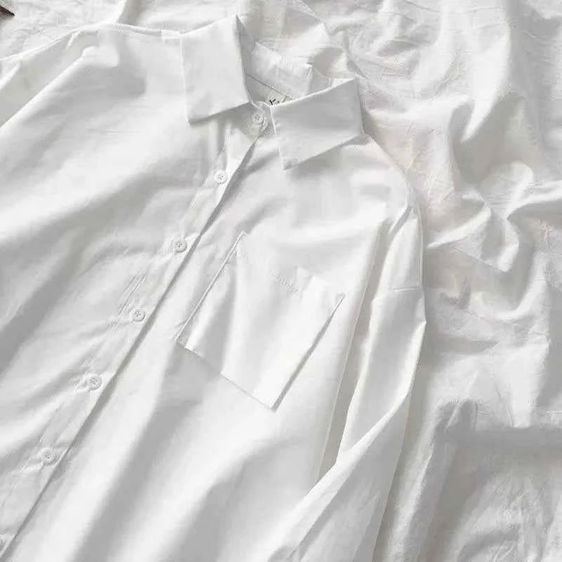 Japanese Style Loose Long Sleeve White Shirts Women Preppy Style Pocket Turn Down Collar Shirt Woman Harajuku Oversized Blouse