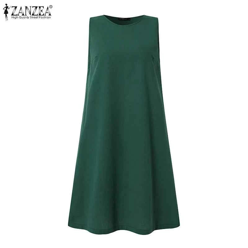 2024 Summer Dress ZANZEA Fashion Sleeveless Beach Vestidos Office Work Sundress Women Elegant Solid Color Dresses Robe Femme