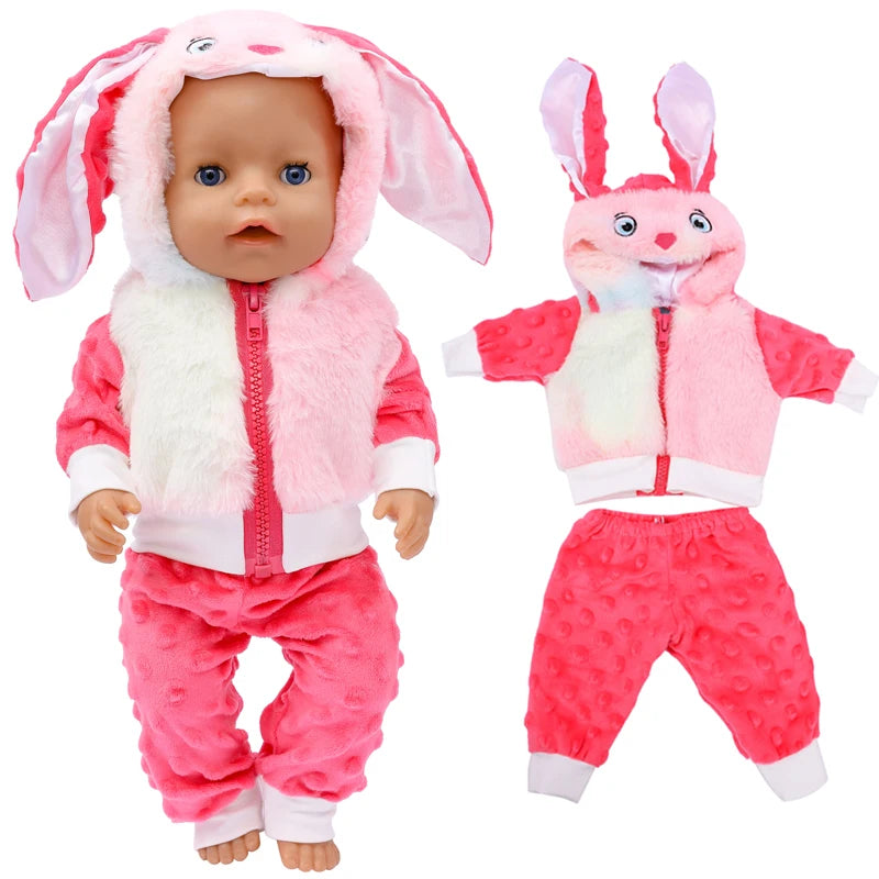 18 Inch Baby Doll Winter Clothes Set Crochet Sweater Scarf Hat Gloves New Year Apparel for 43 Cm Girl Dolls