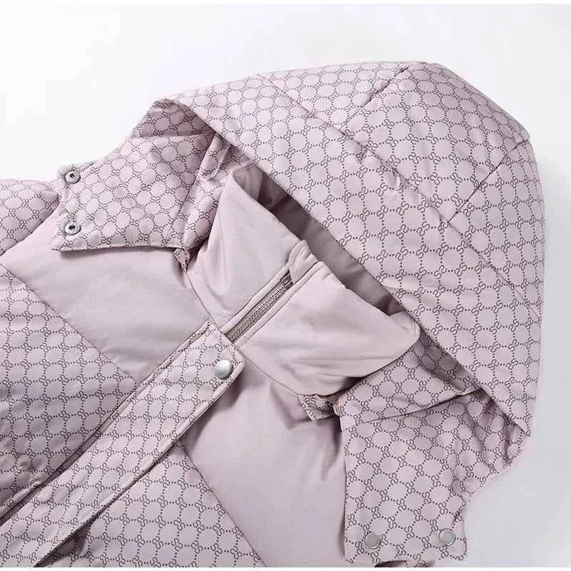 Printed Female Winter Cotton Quilted Jacket Hooded Thicken Zipper Single Breasted Long Sleeve 2025 New Casual Coat Loose Outwear