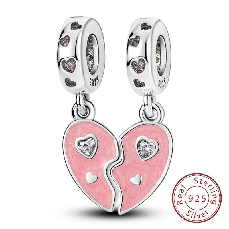 Original 925 Sterling Silver Charm Bead Mother's Day Love Heart Family Charm Bead Pendant Fits Bracelet Womens Jewelry Gifts