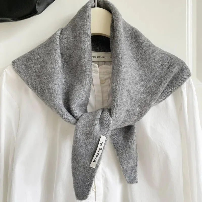 Korean Stripe Triangle Scarf 100% Wool Triangular Scarf Men Women British Niche Headscarf Knitted  Multi-functional Warm Scarf