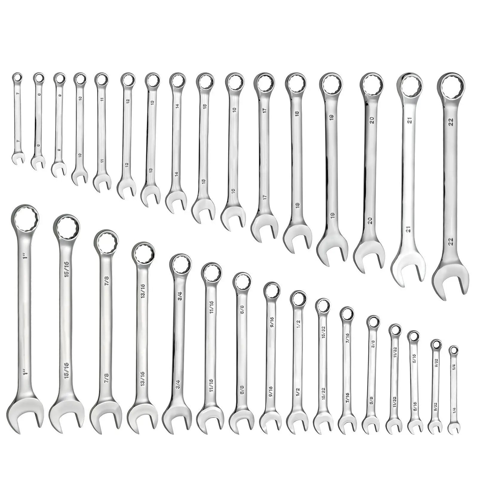 "12-Point 32-Piece SAE/Metric Combination Wrench Set with 15 Angled & Box End Wrenches (13mm)"
