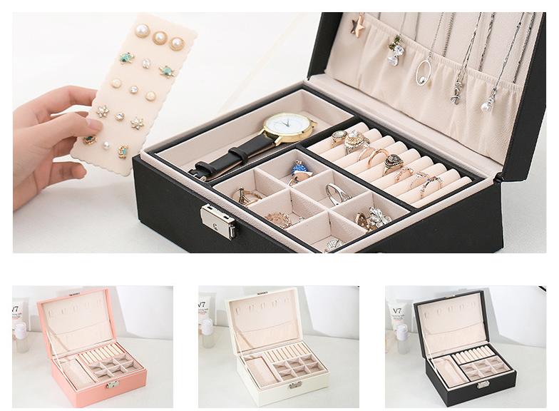 Double-layer Wooden Jewlery Box Ring Box Jewelry Boxes and Packaging with PU Leather Jewelry Storage Organizer and Makeup Case
