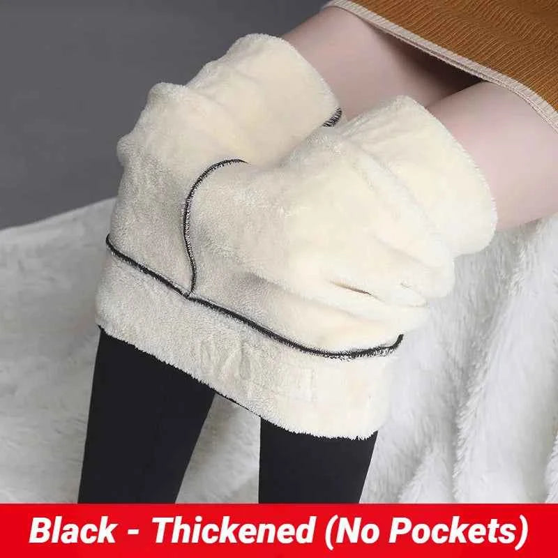 Women Thermal Leggings Winter Warm Sexy Elastic Translucent Pantyhose Female Fleece High Waist Slim Thicken Tight Pants Black