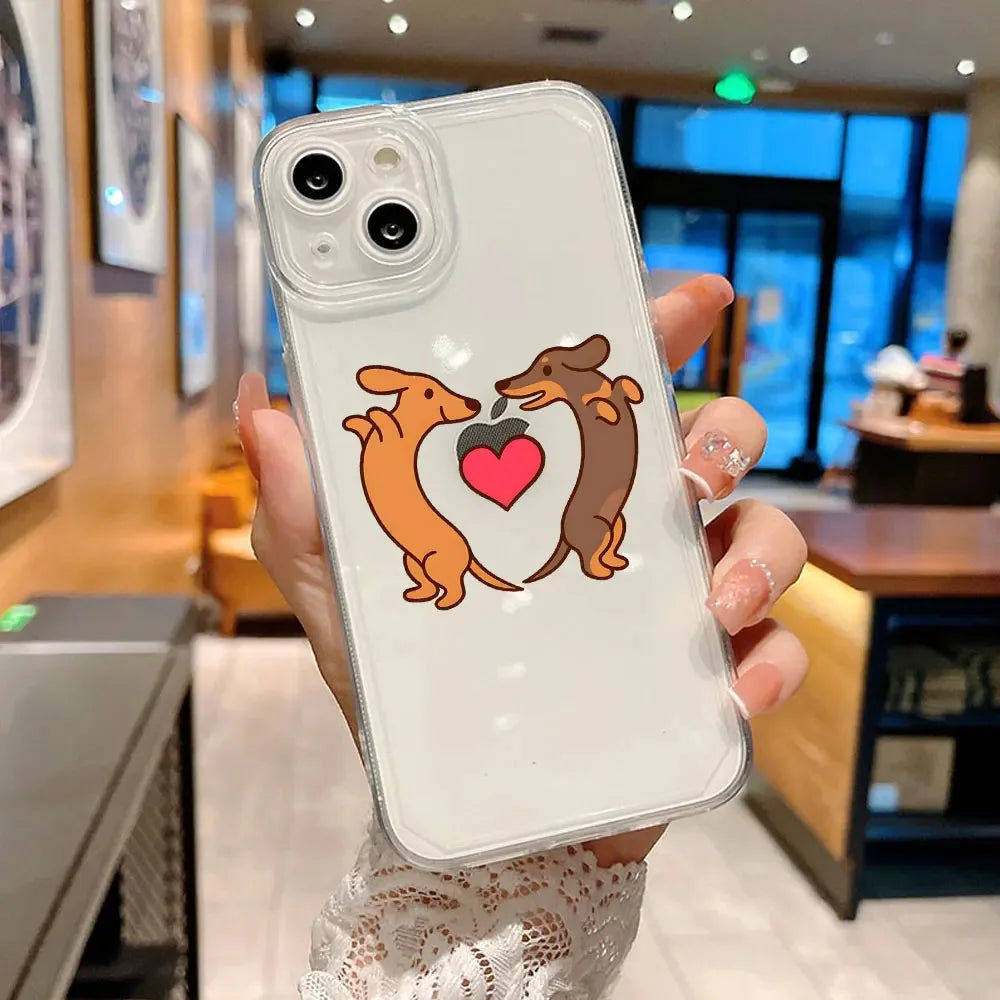 Cute Dachshund Bulldog Phone Case for iPhone 16 11 12 13 14 15 Pro Max Mini SE 7 8 Plus Animal Cover Cartoons Dog Fundas Coque