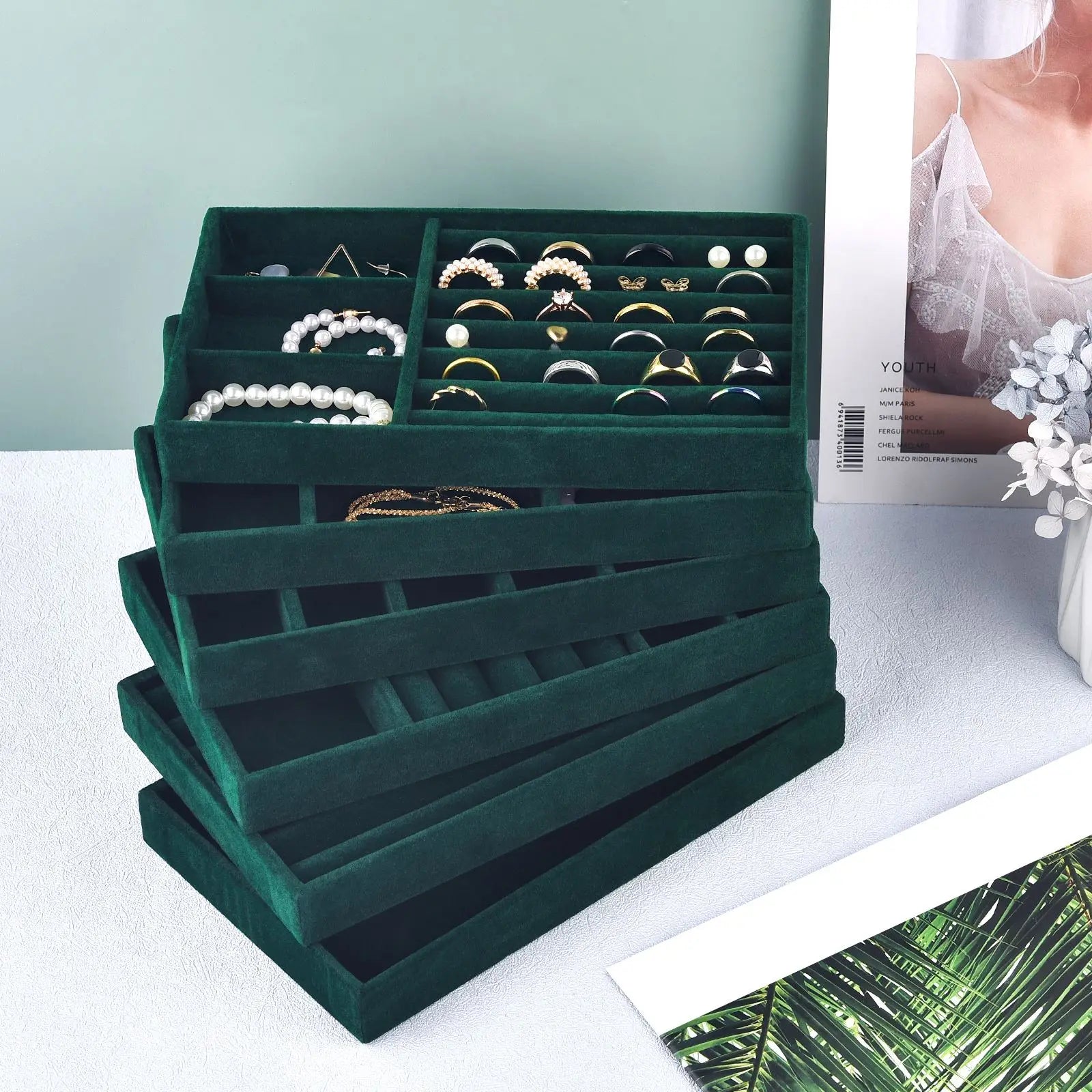 Velvet Jewelry Box Organizer DIY Earring Necklace Ring Jewelry Display Tray Portable Storage Box Jewelry Organizer Display Case