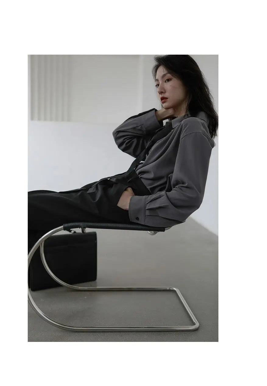 2026 Summer Women's Oversized Long Sleeve Blouse 2026 Summer New Arrival Tie Neck Shirt Loose Fit Office Elegant Fashion