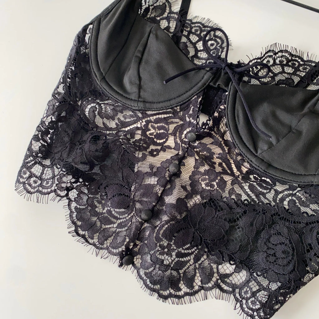 Summer Lace Hollow out ort Design Sensual Pure Desire Sexy Top Women's Strapl Crop Vest Tulle Me Brtte Outfit