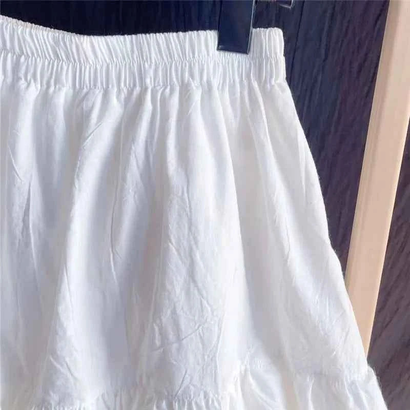 Ruffles Lace Patchwork Cotton White Mini Skirt High Waist A-Line Skirts For Women 2024 Summer