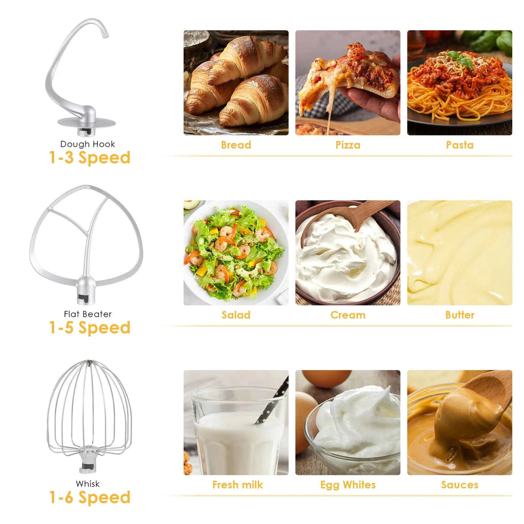 BioloMix Kitchen Food Stand Mixer, Blender, Quiet Motor, Cream Egg Whisk, Whip Dough Kneader, 6-Speed, 1200 W, 6 L, DC