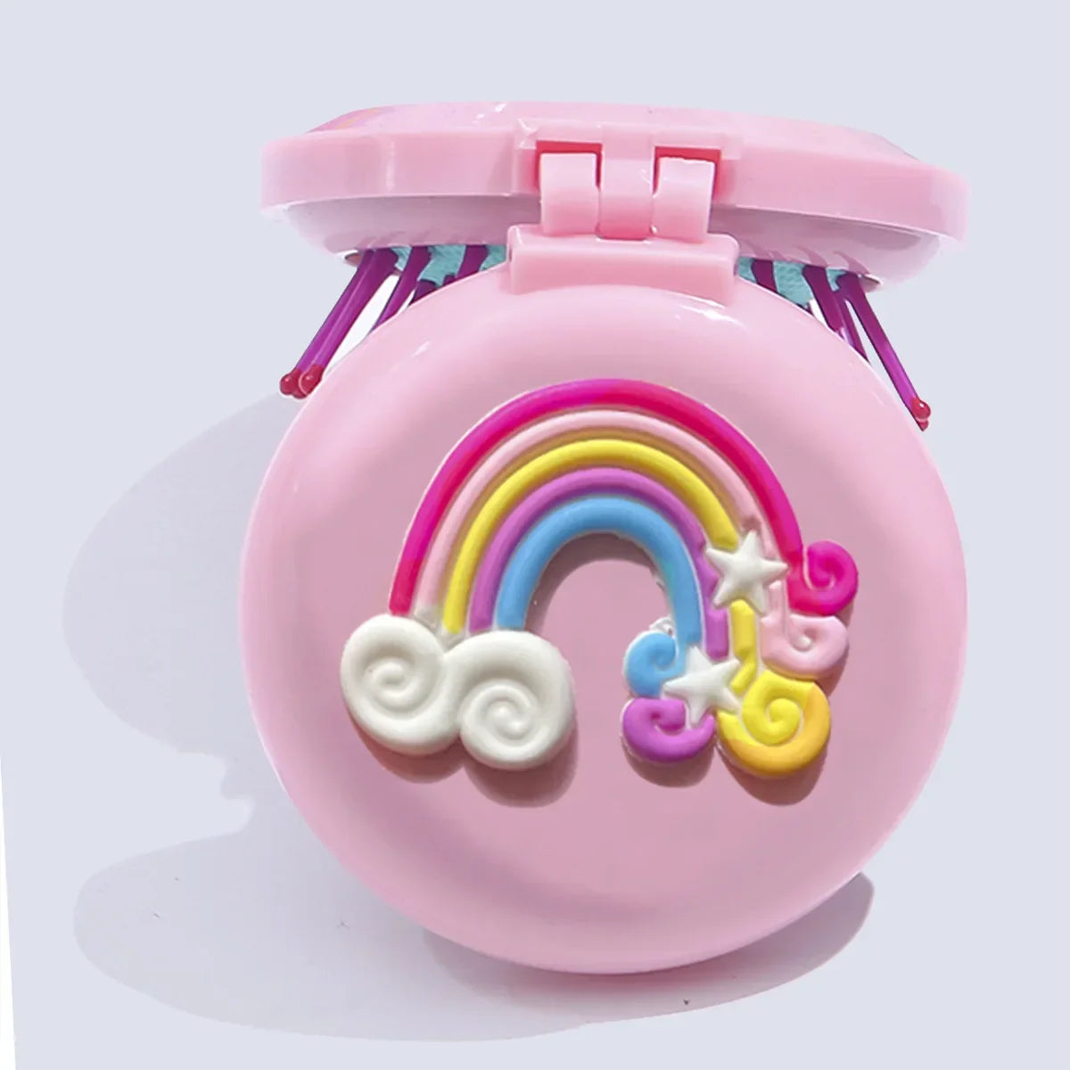 Cute Rainbow Cartoon Air Bag Comb Women Mini Portable Folding Hair Brush with Mirror Head Massager Cushion Pocket Styling Tools