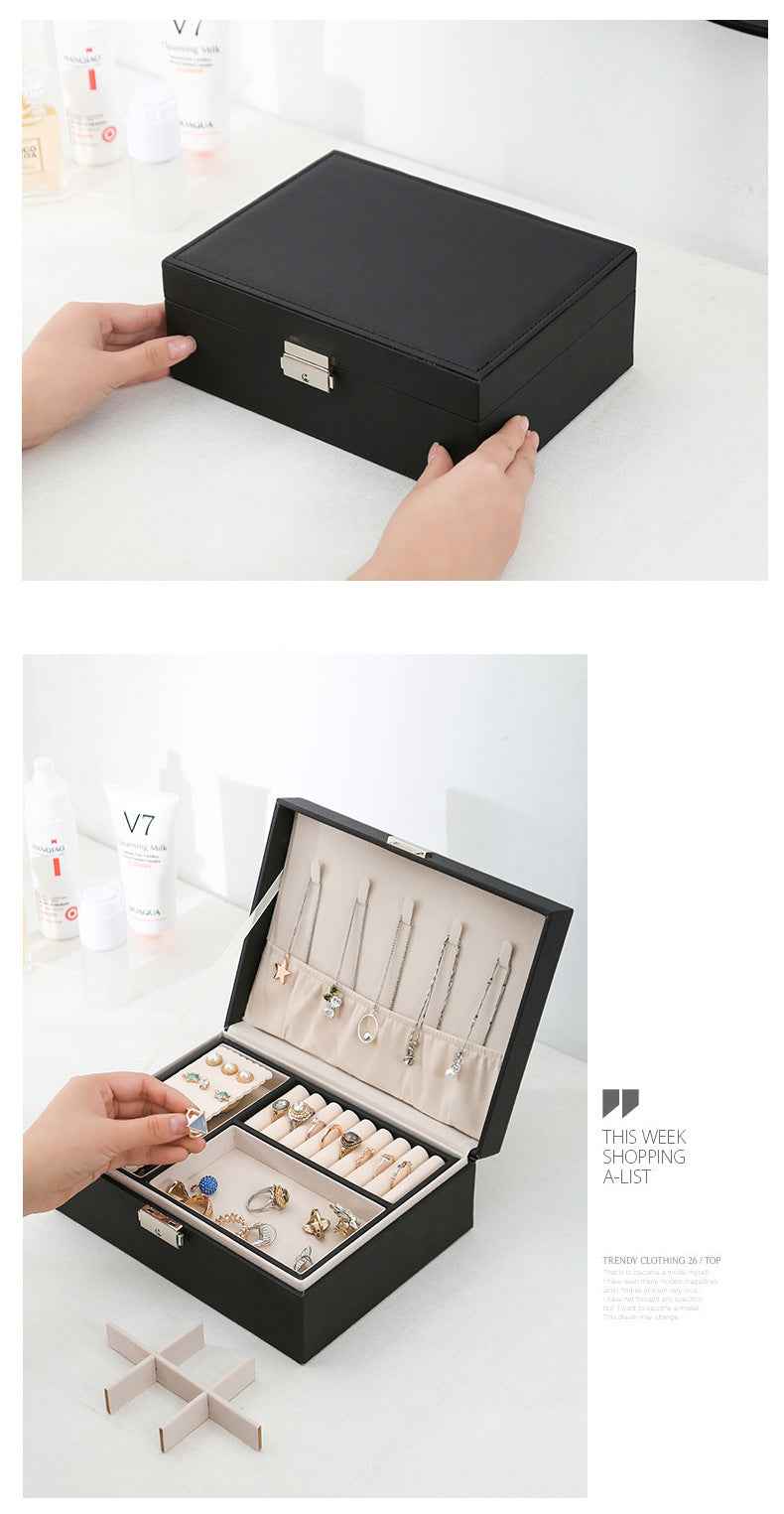 Double-layer Wooden Jewlery Box Ring Box Jewelry Boxes and Packaging with PU Leather Jewelry Storage Organizer and Makeup Case