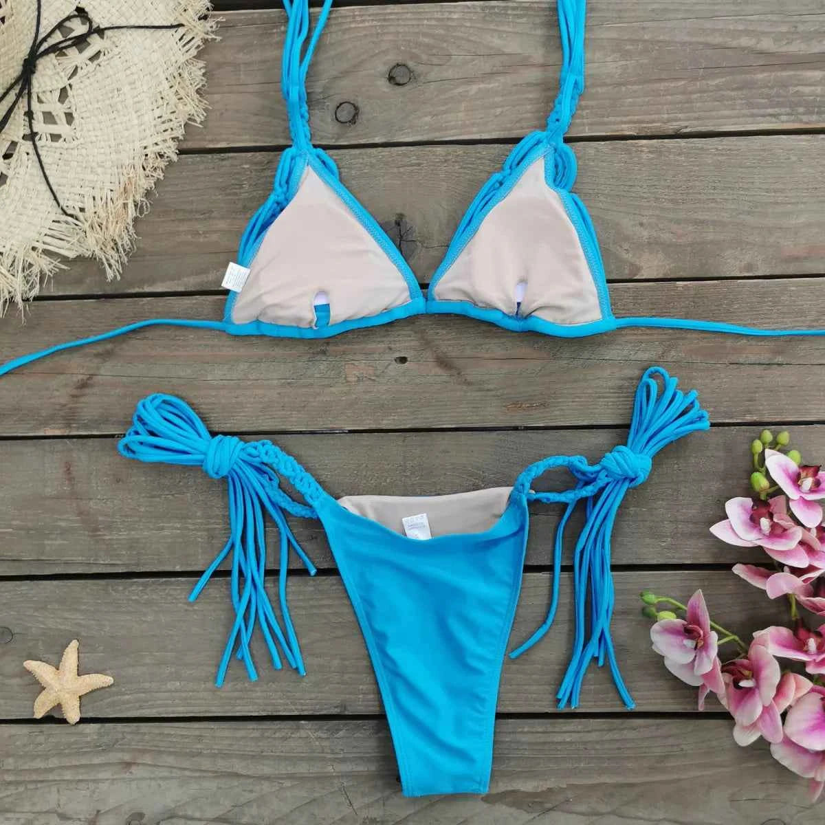 2025 New Bandage Stripes Brazilian Bikini Swimwear Women's Swimsuit Two Piece Set Female Sexy Lace up Mujer Beachwear Summer