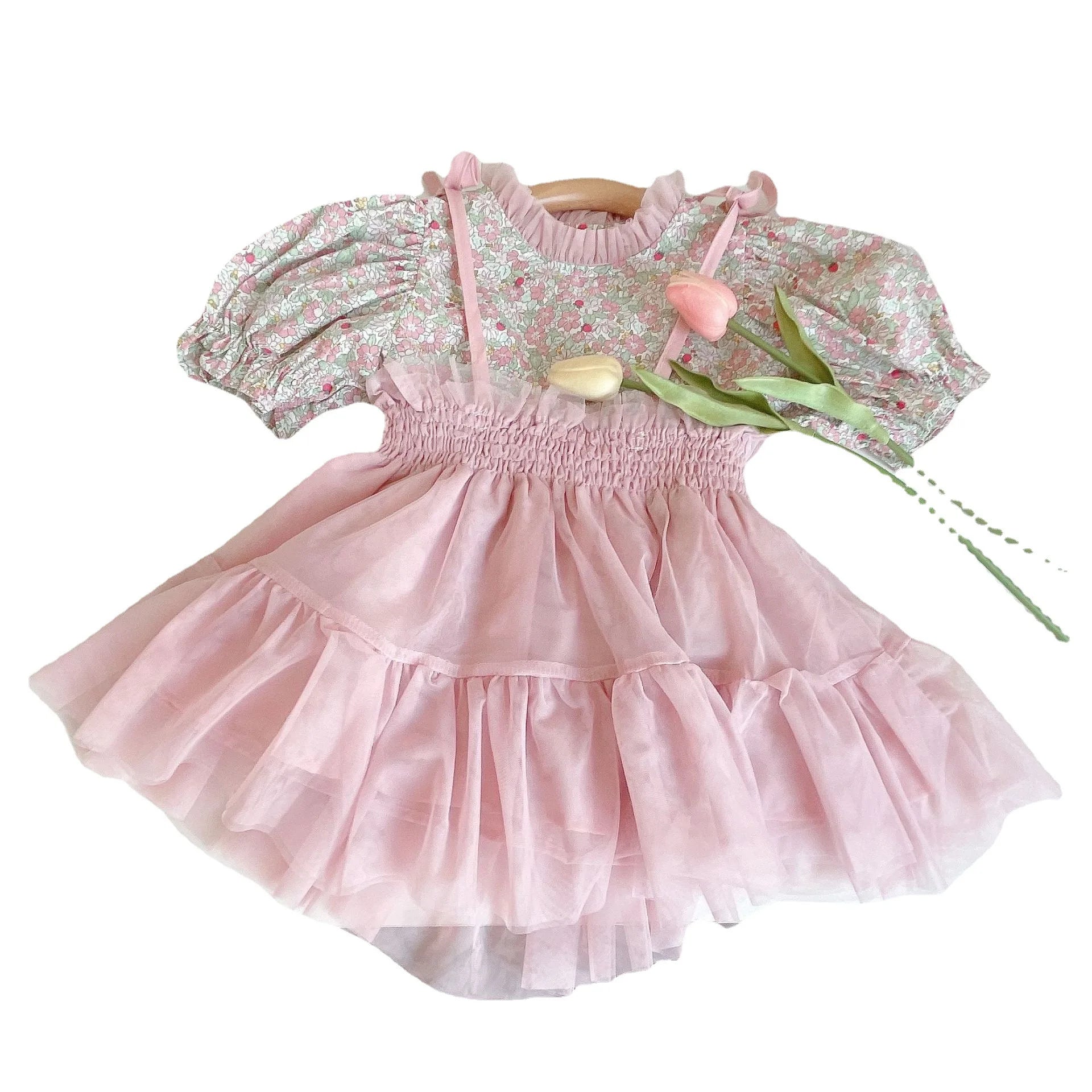Girls Clothing Sets 2023 Summer New Girls' Cute Blossom Top+Strap Half Skirt Set Pastoral Princess Style Children Girls Clothes