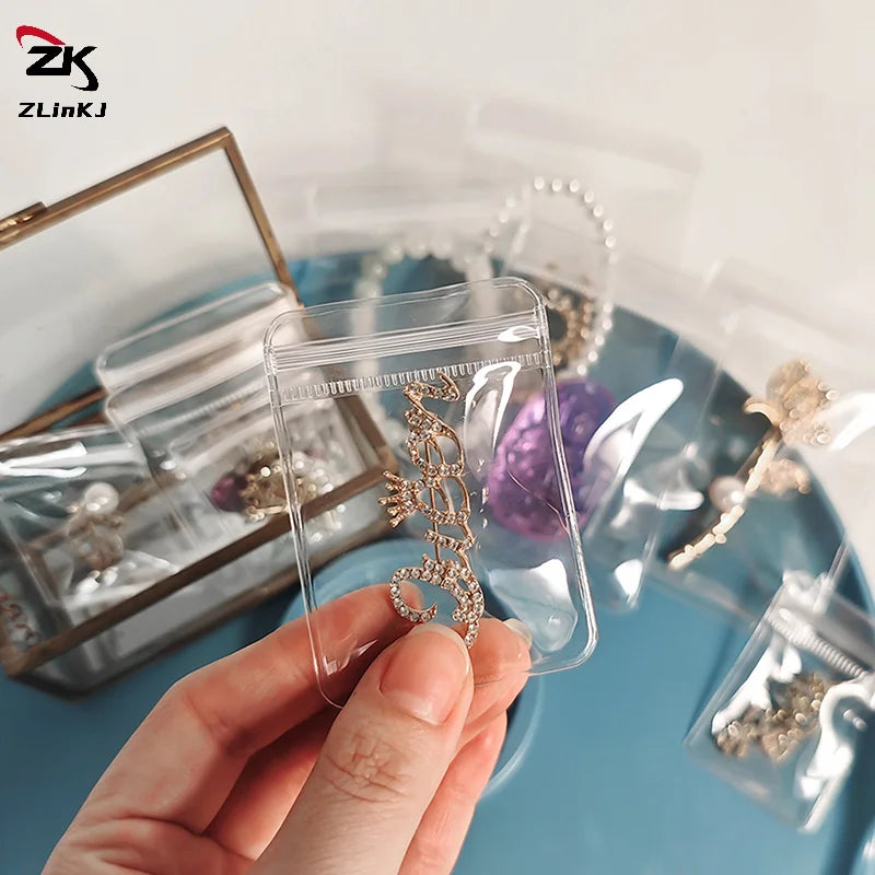 (ZYDD01) 100pcs Jewelry Organizer Pouch Bags Mini Transparent PVC Anti-Oxidation Earring Pendant Necklace Bracelet Storage Bags