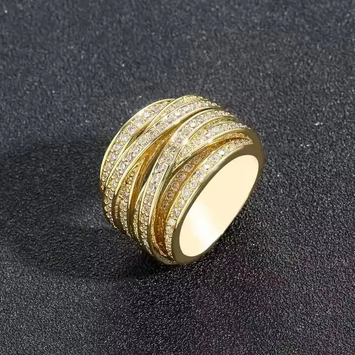 Premium Quality 18k Gold Plated Luxury Diamond Hip Hop Ring for Men's Streetwear Fashion Parties and Special Occasions