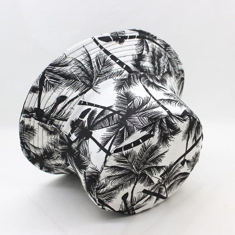 Unisex Reversible Double Sided Black Coconut Tree Printed Fisherman Caps Bucket Hats Men Women Outdoor Travel Visor Hiking Hat