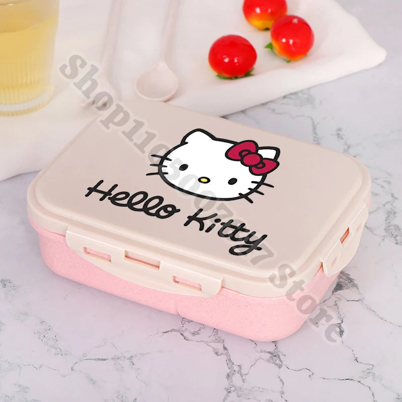 Kids Portable Plastic Lunch Box Hello Kitty Cartoon Cute Lunchbox with Spoon Fork Children Anime Food Fruit Containers Xmas Gift