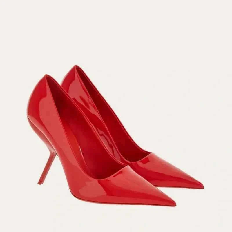 2026 New Style Women's High Heels Shoes Patent leather Pointed Toe Solid Color Night Club Party Shoes Femme Summer Half Slippers