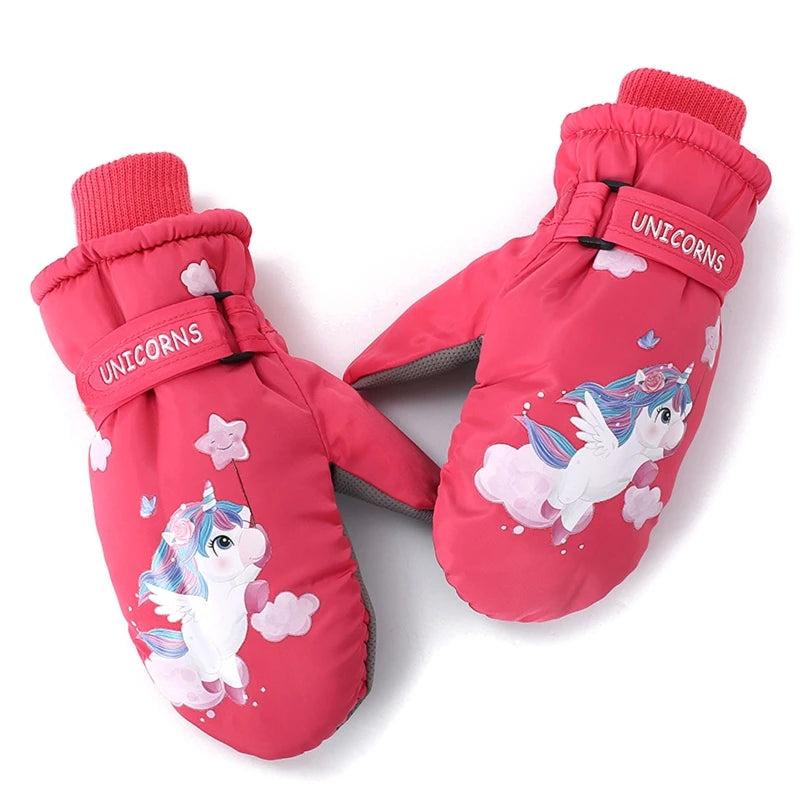 Kids Ski Gloves Waterproof Children Outdoor Gloves Cartoon  Print Cycling Gloves Anti-slip Mittens for Girls Boys Dropshipping