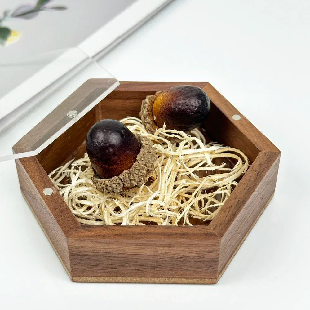 1PCS Creative Acrylic Board Hexagon Box Natural Wood Storage Wooden Box for Necklace Ring Gift Wooden Jewelry Organizer Cases