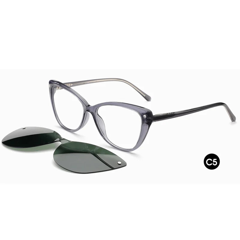 Ceofy Women Clip On Optical Glasse Frame Polarized Sunglasses Magnetism Vintage Cat Eye Eyewear Eyeglasses Frame High Quality
