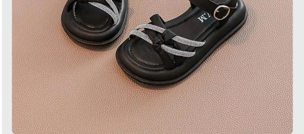 2026Summer Princess Girls Sandals Summer Children Beach Shoes Girls Open-toed Sandals Soft PU Leather Flat Kids Sandals For Girl