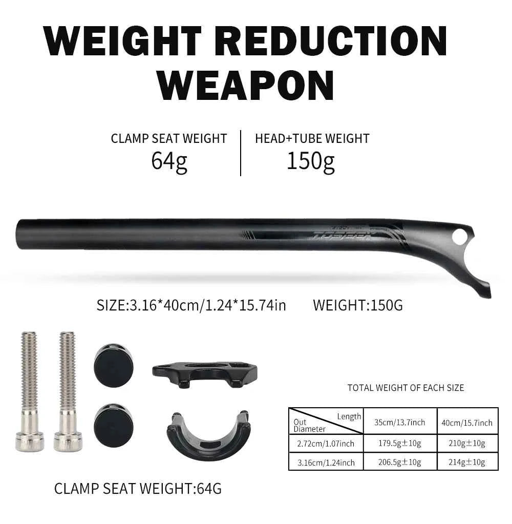TOSEEK Carbon Seatpost 27.2 31.6mm Length 400mm Matte Black MTB Road Bike Seat Post Seat Tube Bicycle Parts MTB Carbon Canoe