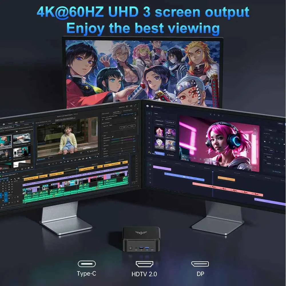 NIPOGI Mini PC with AMD Ryzen 7 7735HS 16GB DDR4 512GB M.2 SSD Mini Gaming PC with USB Type-C Supports Triple 4K Display