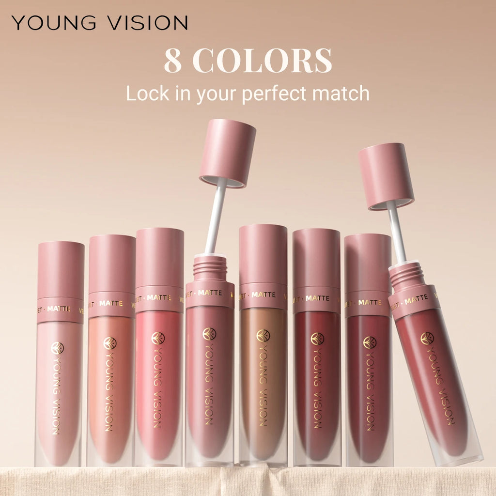 DUNUF  8-color matte velvet smooth easy-to-apply square tube lip gloss waterproof three-dimensional plumping lipstick