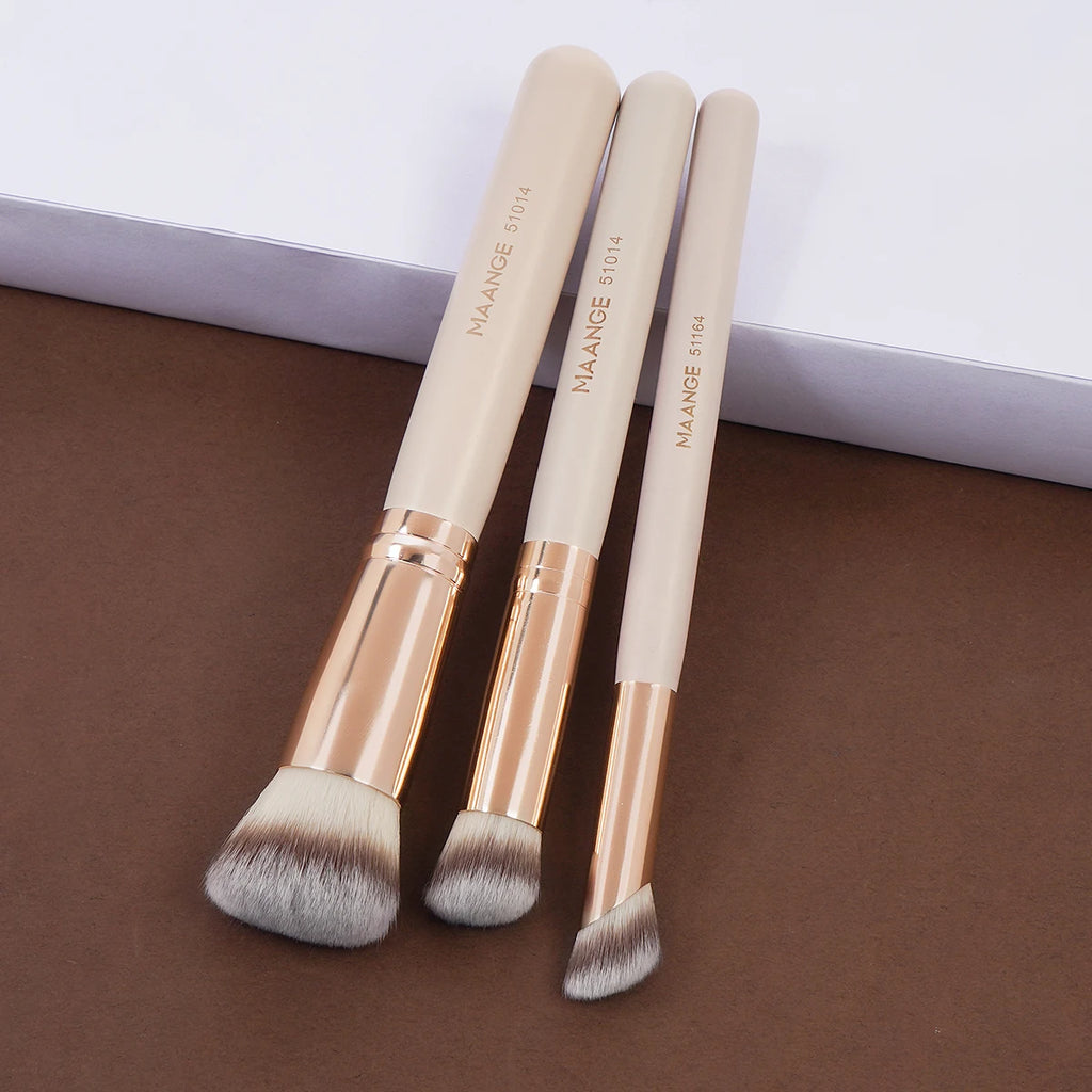 Maange 3Pcs Makeup Brushes + 2Pcs Triangle Powder Puff Set Concealer Eye Shadow Makeup Brush Blending Cosmetic Beauty Tools