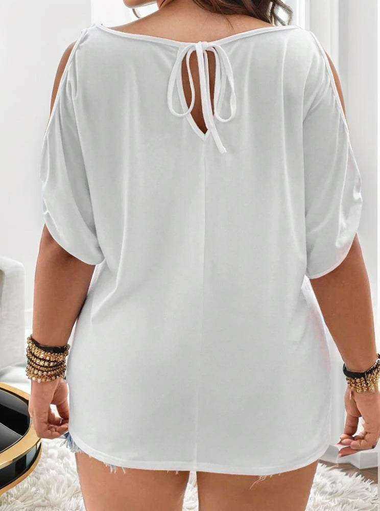 Pullover loose casual strapless solid color women's t-shirt