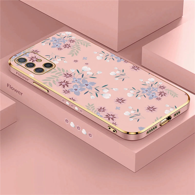 A51 Plating Phone Case For Samsung Galaxy A71 A50 A30 A20 A10 A10S A21S Silicone Soft Pattern Flower Cover Cases