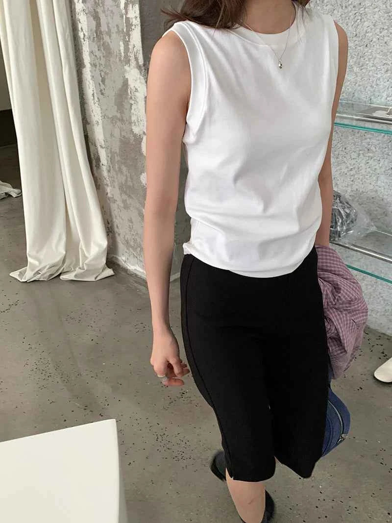 Spring women's casual solid color round neck slim fit vest