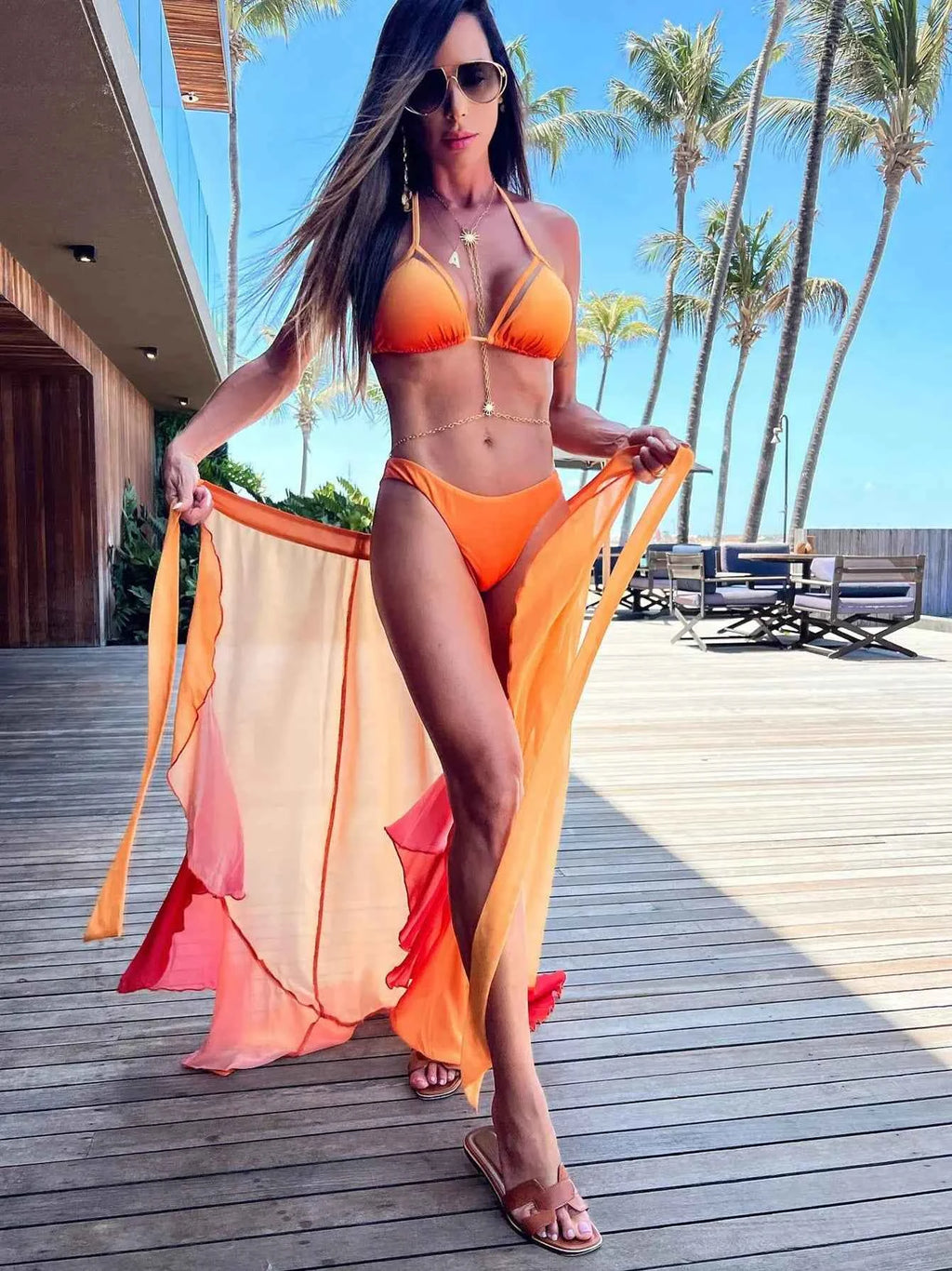 2026 New Sexy Women Three Piece Bikinis Set With Pants Bra See Through Beach Pants Swimsuit Summer Female Vacation Beachwear