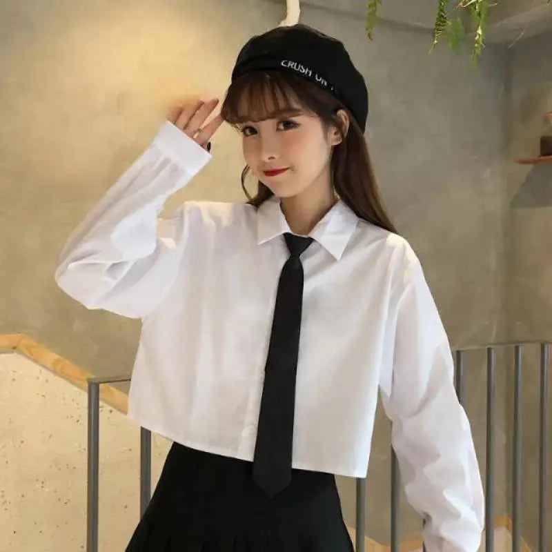 Oversize Cropped White Shirt Women Summer Short Sleeve Polo Neck Button Down Basic Short Sleeve Shirts Korean Female Blouses
